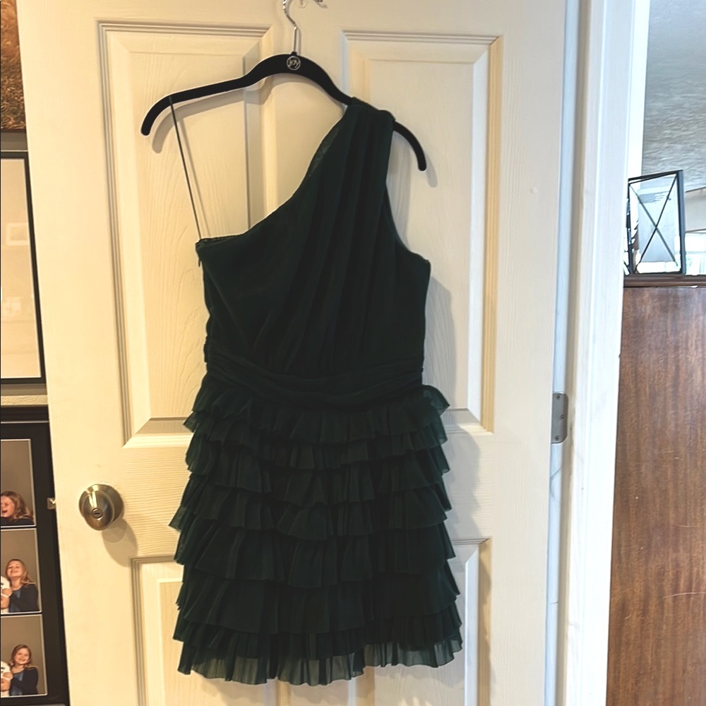 Endless Rose One-Shoulder Ruffle Dress - Dark Green